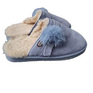 Bearpaw‎ Lina Slippers Slip On Womens Size 10 Blue Faux Suede Furry Lounge Sleep